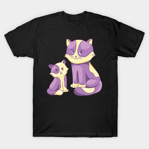 Cat and Kitten Cartoon Mother Cat and Cute Catlove T-Shirt by OfCA Design